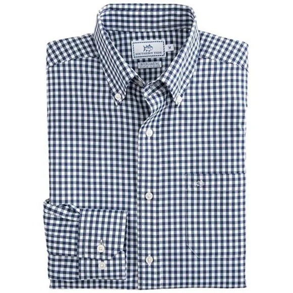 Southern Tide Gingham Intercoastal Sport Button Down Shirt in Yacht Blue XL - Picture 2 of 10